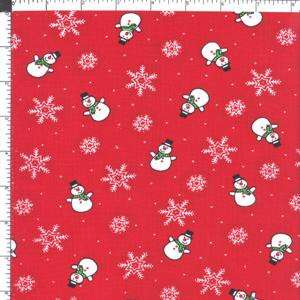 Christmas Holiday Season Snowman Snowflake Red 100% Cotton Designer 