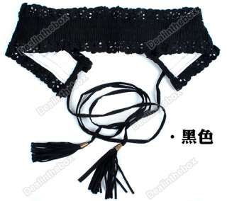 Fashion Lady Wide Elastic Stretch Fringe Lace Belt Waistband Black Red 
