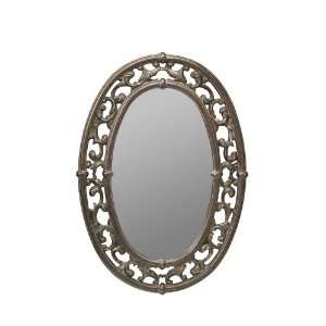 Oval Wall Mirror with Decorative Frame in Antique Bronze Finish 