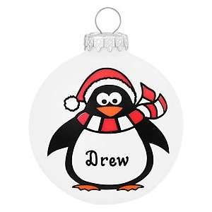  Personalized Penguin With Santa Hat Glass Ornament