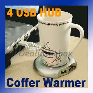 High Speed 4 Port USB 2.0 Hub Coffee Tea Warmer Heater  