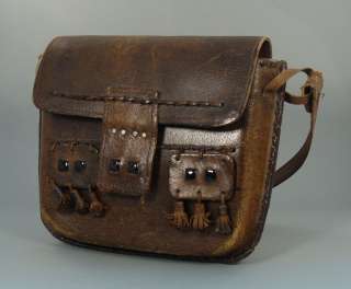 EARLY VINTAGE BROWN LEATHER FASHION ART DESIGN HAND BAG  