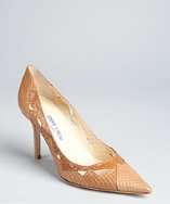 style #319611101 tan snakeskin Harriet pointed toe pumps