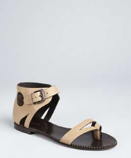 Bottega Veneta mocha leather buckle and cutout ankle flat sandals 