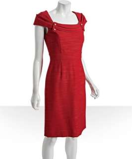 Tahari ASL red textured woven Elaine pearl detail sheath dress