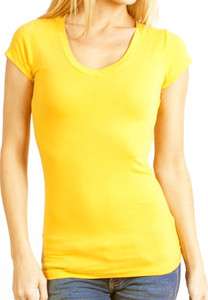 CLOUD NINE Womens Basic Solid Color V neck Neck Tee Shirt NEW  