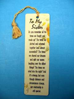 To My Sister Poem on a Tassel Bookmark (maise tassel) Sku# 745 