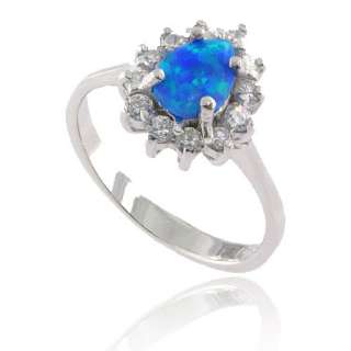 New Pear Synthetic Blue Opal Cocktail 925 Sterling Silver Womens 