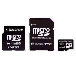  Silicon Power 16GB MicroSD memory card w/ adaptor 