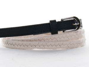 NEW Women Cream Woven Rope Braided Leather Skinny Belt  