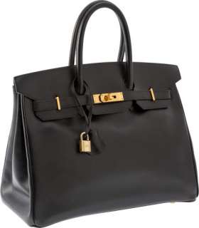 Hermes Classic Black Calf Box Leather 35cm Birkin Bag with Gold 