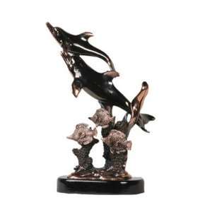  Double Dolphins with Fish Statue, 12 inches H