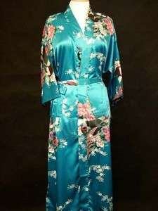 blue black green rose chinese Silk Womens Kimono Robe Gown szS M L 
