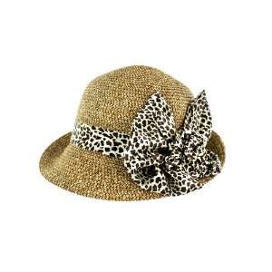 Faddism Stylish Women Summer Straw Hat Tan Design with Brown Leopard 