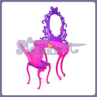 Doll Furniture Dresser Set Dressing TABLE CHAIR Shocking Pink Purple w 