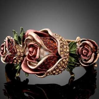 ARINNA Swarovski Crystal Rose Flower Bangle Bracelet  