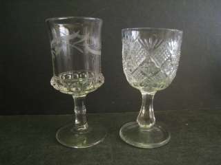 Antique EAPG Diamond Band & Etched Glass Stems/Cordials  