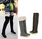 Ladies Warm Over Knee Faux Suede Thigh High Flat boots 4 colours