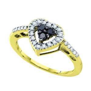  14K Yellow Gold 1/3 ct. Black and White Diamond Heart Ring 