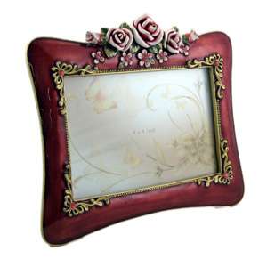 Victorian red picture photo frame Vintage style pink rose rectangular 