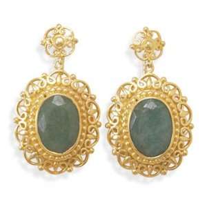 14 Karat Gold Plated Rough Cut Emerald Earrings 925 Sterling Silver