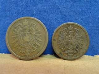 Deutsches Reich 1889 10 Pfennig 1876 5 Pfennig 1876 2 Pfennig 1875 1 