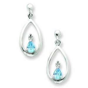  Sterling Silver Sw Blue Topaz & Diamond Post Earrings 