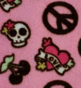 PINK CHERRY SKULL LOVE MINKY PLUSH SEWING FABRIC 60BTY  