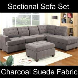 Modern Grey Sectional Sofa Couch Set Furniture Charcoal  
