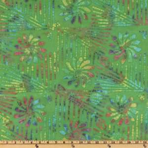 44 Wide Raja Batik Bright Green/Tropical Fabric By The 
