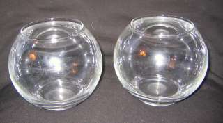pair set of 2 clear glass round rose bowl vases  