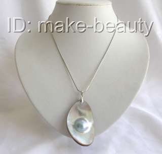   big 53X31mm baroque gray south sea mabe pearl necklace Pendant  