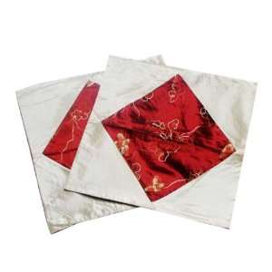  Red Embroidered Chinese Silk Pillowcases (A Pair 