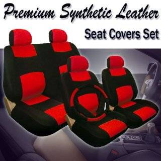   Car Seat Covers Set with Steering Wheel and Seat Belt Covers Red
