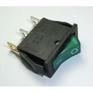 Rocker Switch Green ON/OFF SPST (with lamp) 15A 250VAC Panel Mount 