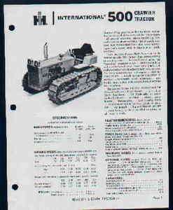 IH INT 500 Crawler Tractor Specs Brochure  