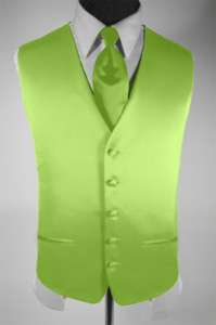 Mens Suit Tuxedo Vest Necktie Solid Lime Green Large  