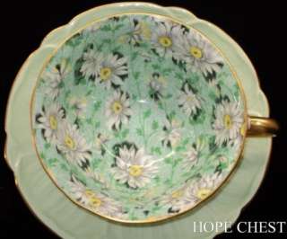 Shelley GREEN DAISY CHINTZ Oleander Tea cup and saucer  