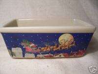 Mini Porcelain Bread Pan Features Santa & Reindeer Art  