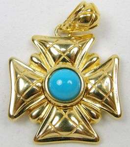 Gold Sterling Silver Turquoise Cross Charm Pendant  