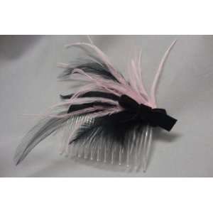  NEW Custom Pink Ostrich Feather Hair Comb with Black 
