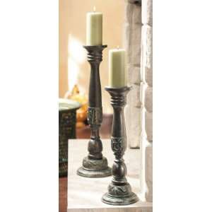   Rustic Hand Carved Botanical Pillar Candle Holders