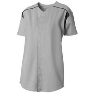   A4 Womens Full Button S/S Knit Softball Jerseys GRAY/BLACK (GYB) S