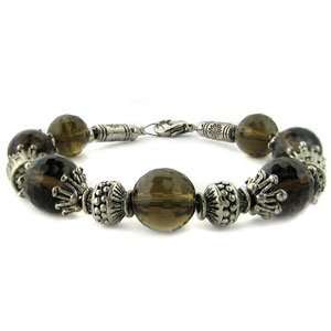  Balinese Bracelet with Faceted Cut Smoky Quartz Crystals 