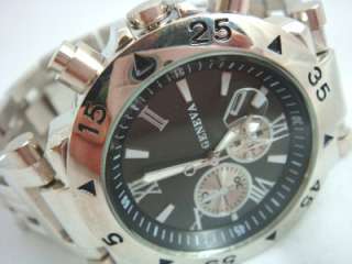 Mens Diver Metal Band Silver Rose Gold Black Date Chronograph Heavy 