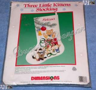 Dimensions THREE LITTLE KITTENS Crewel Christmas Stocking Kit   Cat 