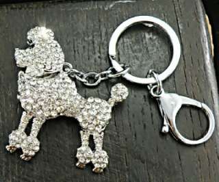 Poodle Puppy Dog with Swarovski Crystals Gold Keychain Purse Charm 47 