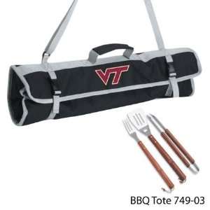 NIB Virginia Tech Hokies VT Deluxe Wooden BBQ Grill Set  