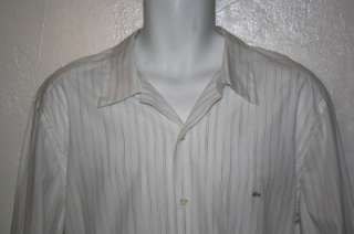 LACOSTE MODERN WHITE +GRAY STRIPE CASUAL DRESS SHIRT 44/XL MINT  