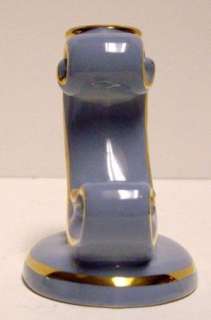Abingdon Pottery USA Double Candle Candlestick Holder Blue w Gold Gild 